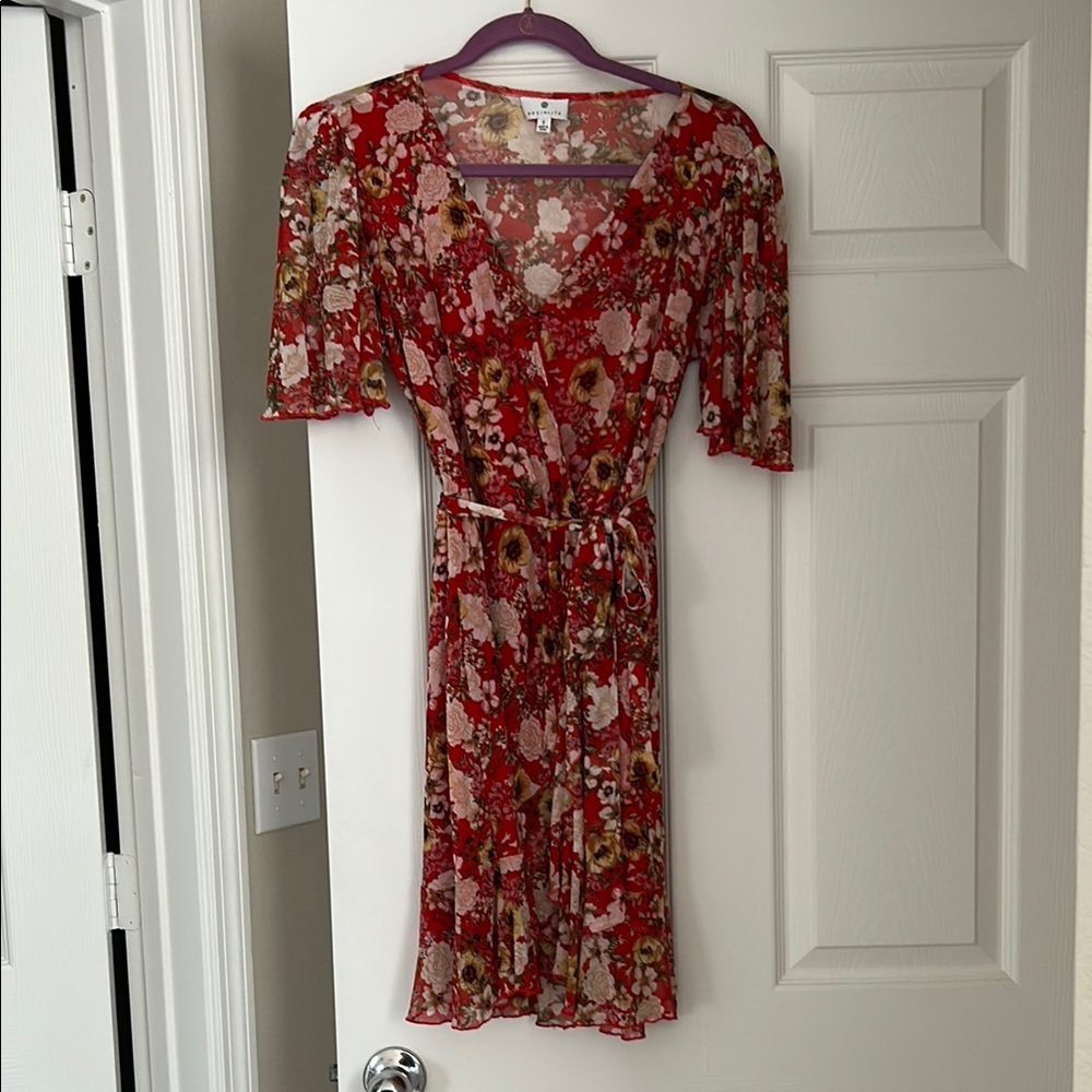 Socialite Red Wrap Sundress with Flutter Sleeves